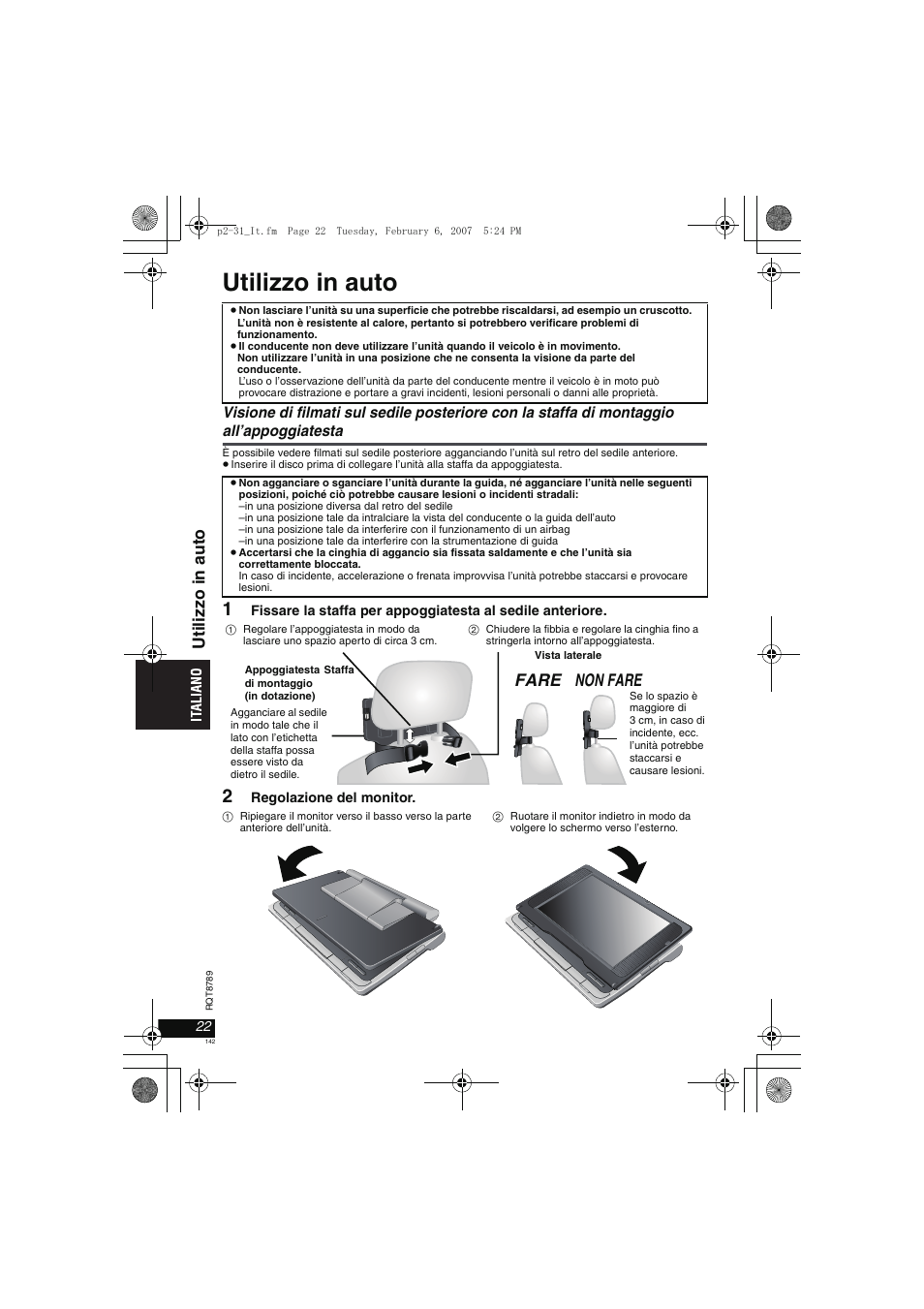 Utilizzo in auto, Fare non fare, Util iz z o in a u to | Panasonic DVDLS82 User Manual | Page 142 / 192