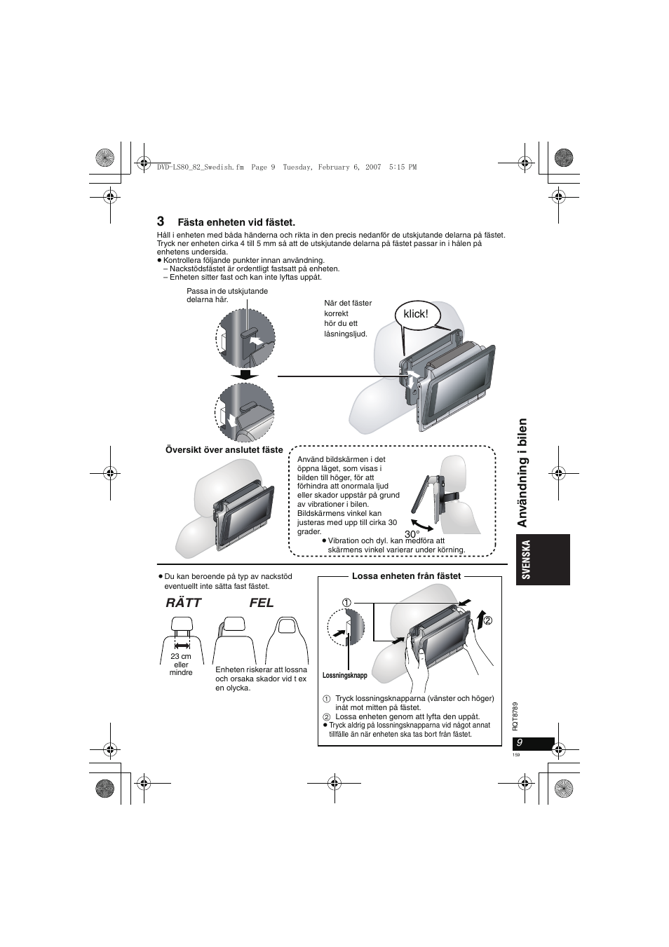 Rätt fel, An v ändni ng i bil e n | Panasonic DVDLS82 User Manual | Page 159 / 192