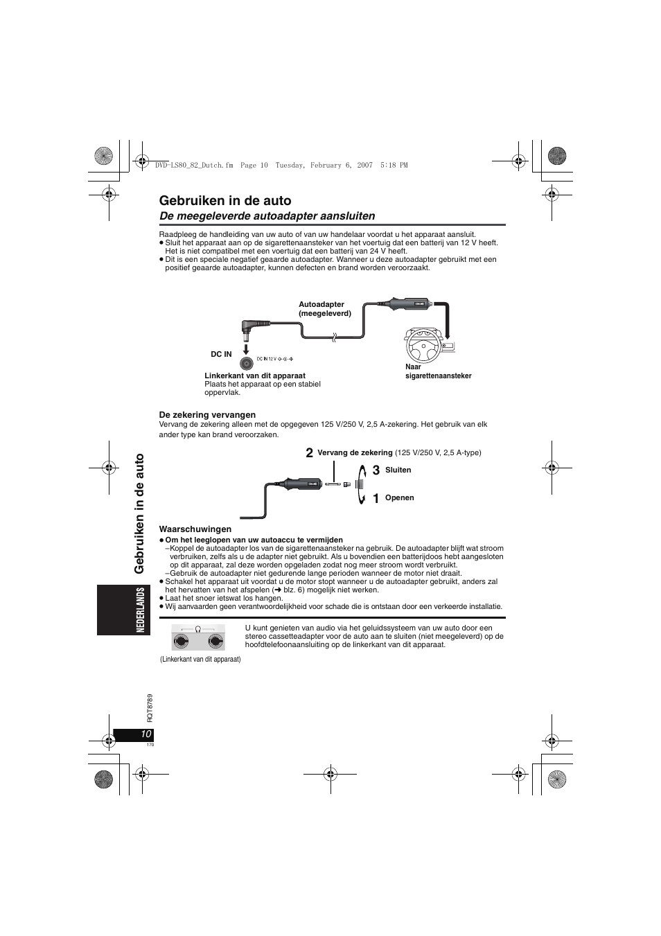 Gebruiken in de auto, Ge brui ken i n de aut o | Panasonic DVDLS82 User Manual | Page 170 / 192