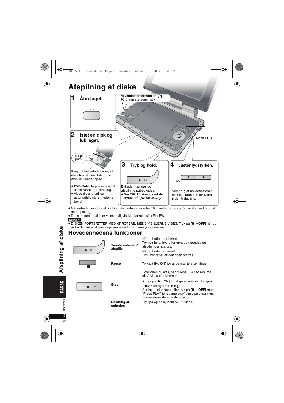 Afspilning af diske, Hovedenhedens funktioner, Af spil n ing af di ske | Panasonic DVDLS82 User Manual | Page 176 / 192