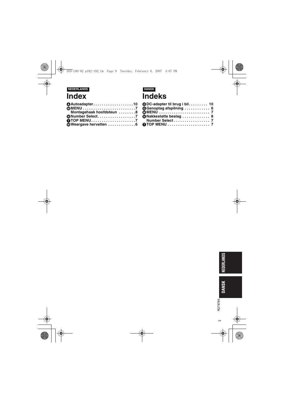 Index indeks | Panasonic DVDLS82 User Manual | Page 189 / 192