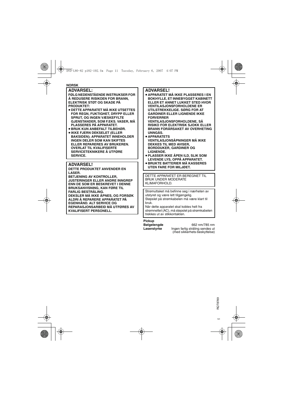 Panasonic DVDLS82 User Manual | Page 191 / 192