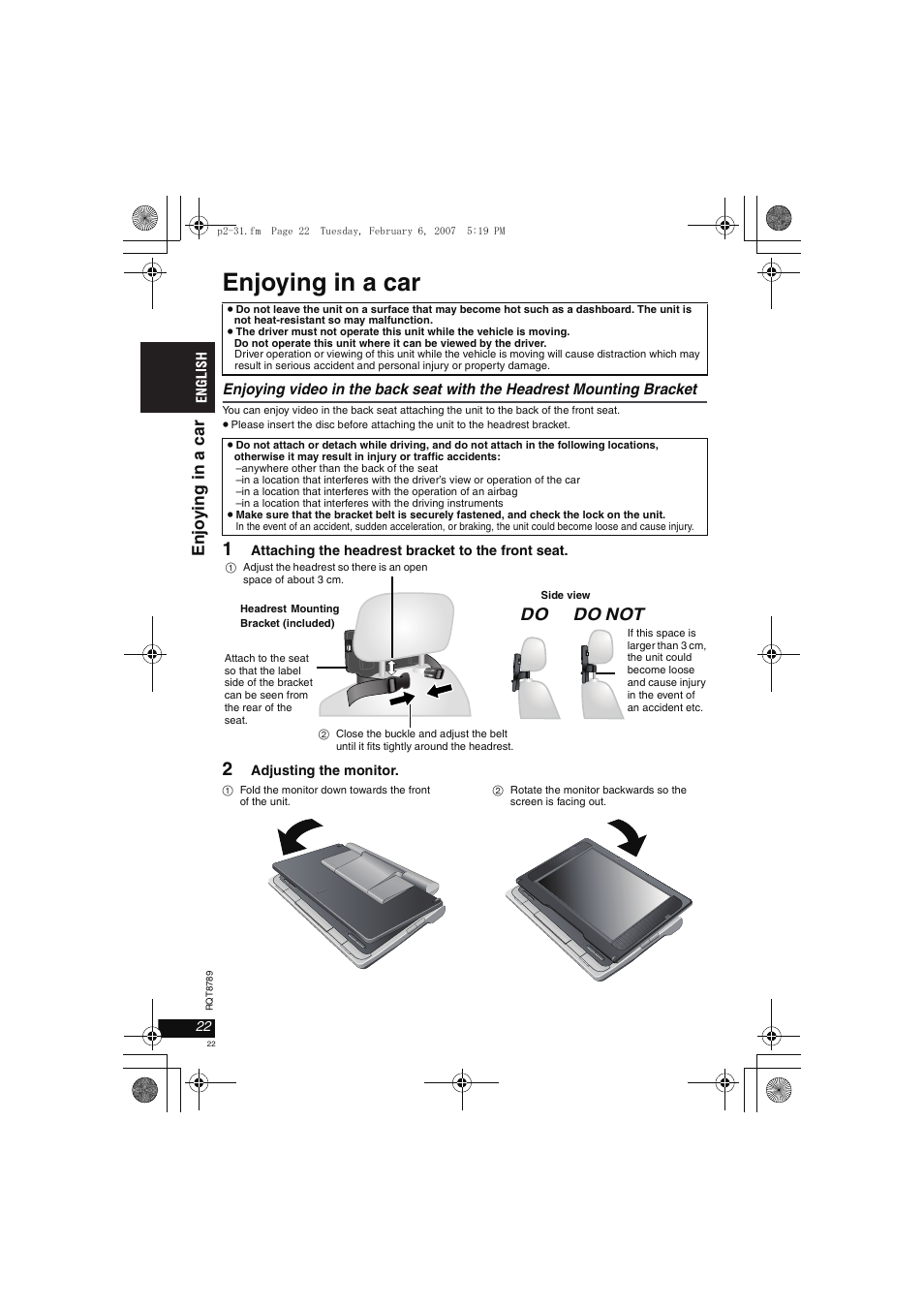 Enjoying in a car, Do do not | Panasonic DVDLS82 User Manual | Page 22 / 192