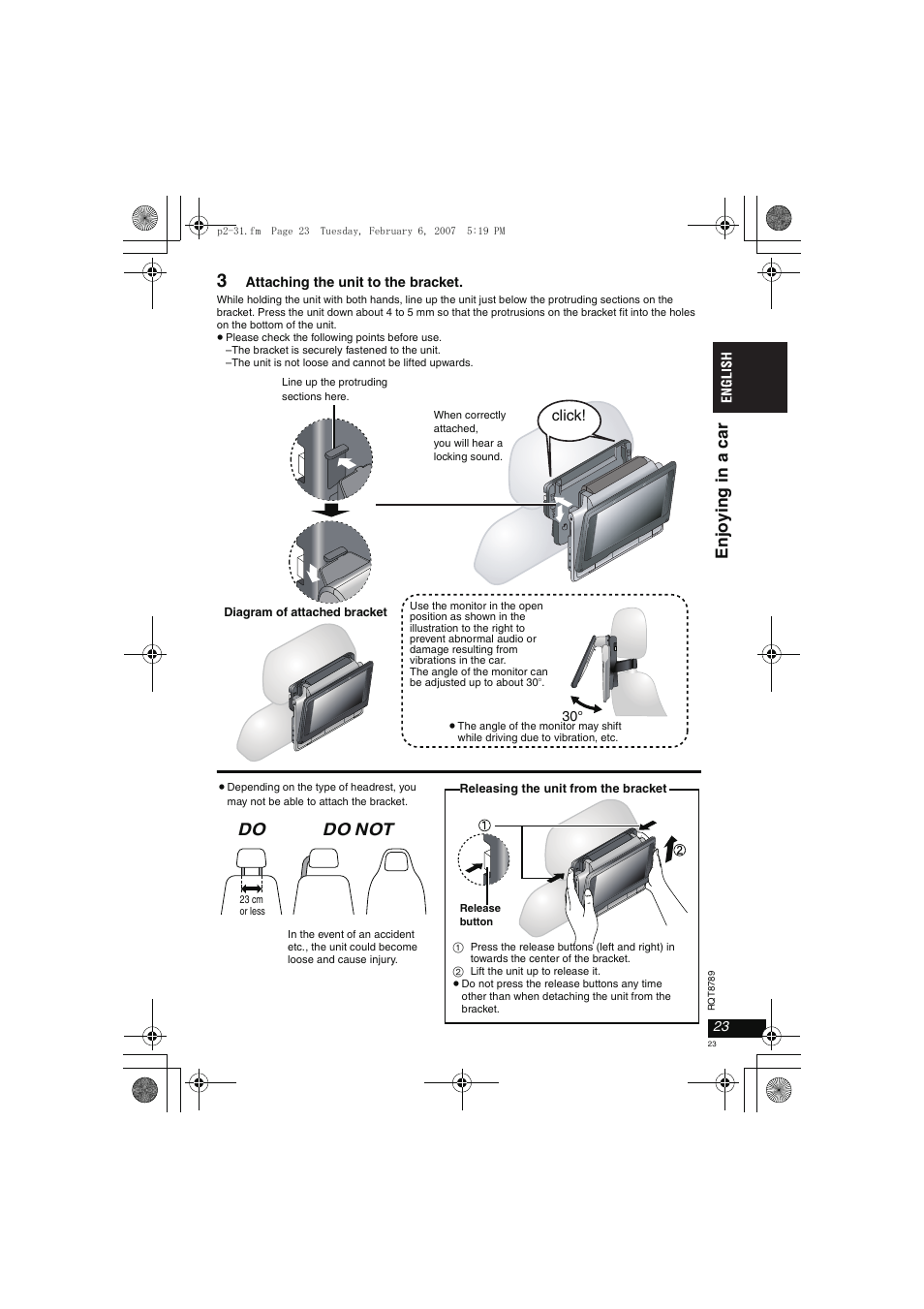 Do do not, Enj o ying in a car | Panasonic DVDLS82 User Manual | Page 23 / 192