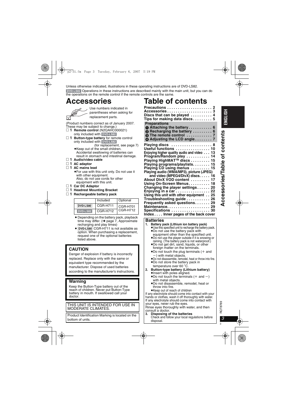 Panasonic DVDLS82 User Manual | Page 3 / 192