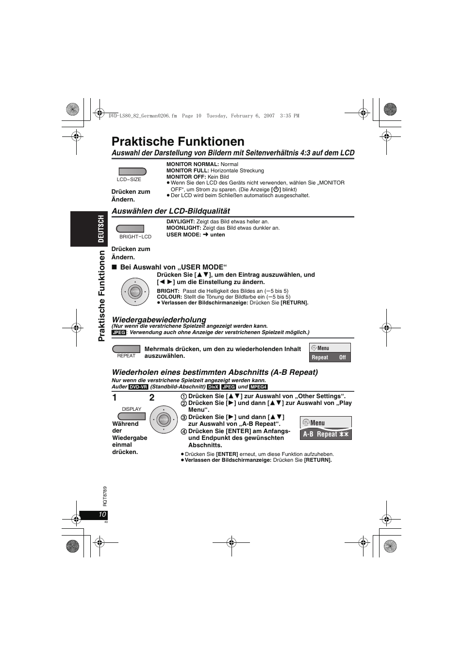 Praktische funktionen, Prakt isc h e funkt ion e n | Panasonic DVDLS82 User Manual | Page 40 / 192