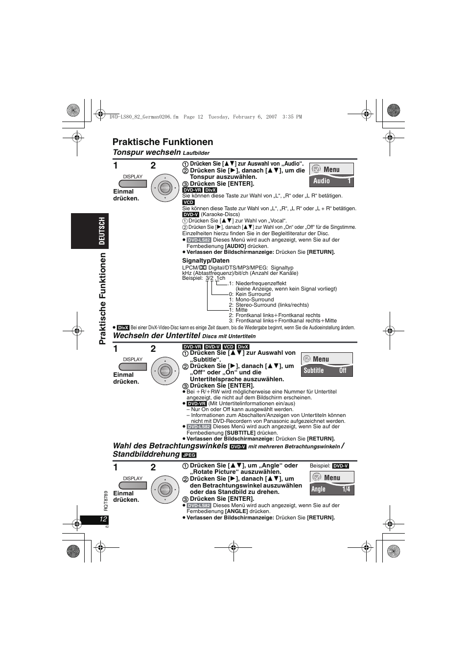 Praktische funktionen, Prakt isc h e funkt ion e n | Panasonic DVDLS82 User Manual | Page 42 / 192