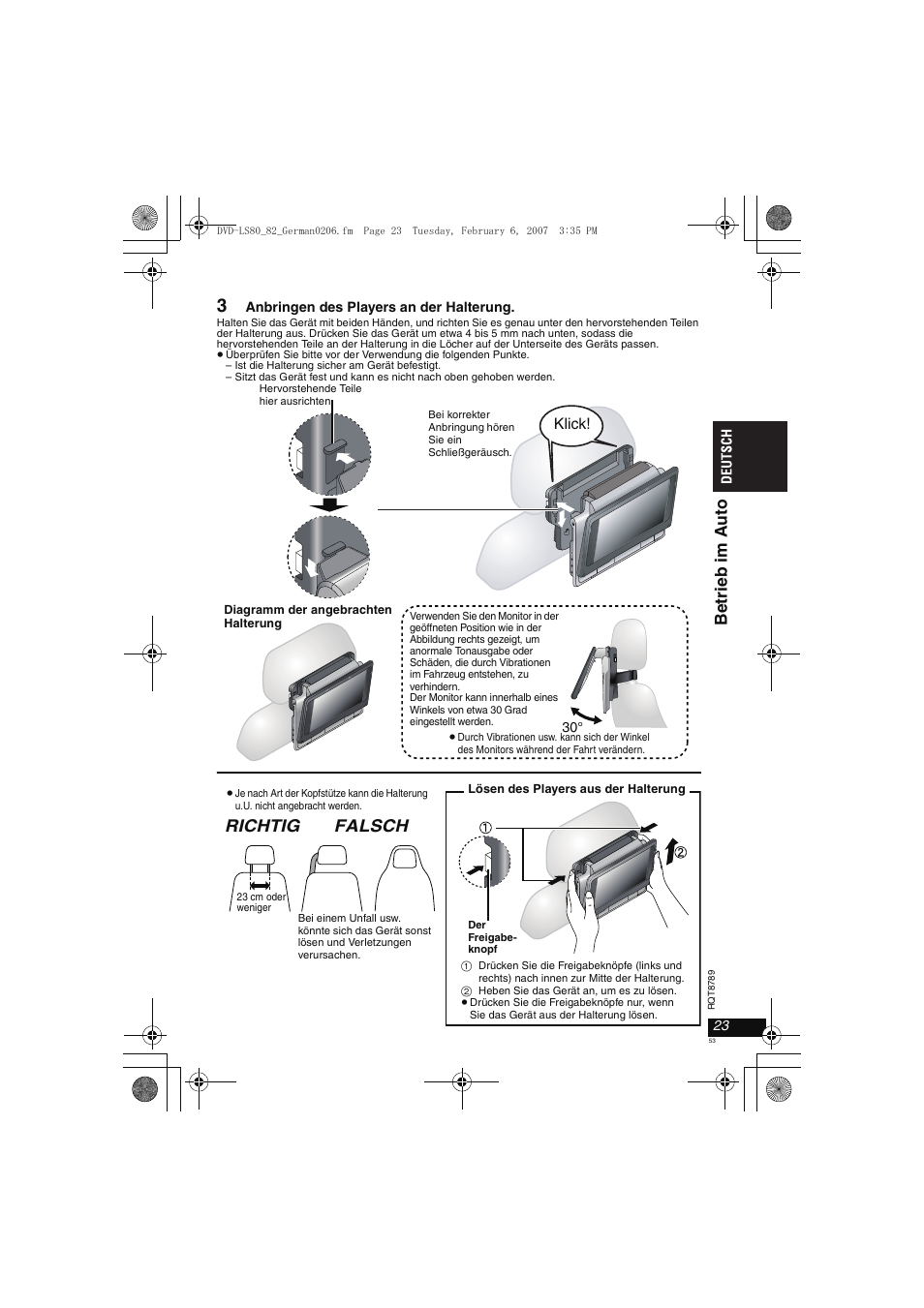 Richtig falsch, Be tri eb im a u to | Panasonic DVDLS82 User Manual | Page 53 / 192