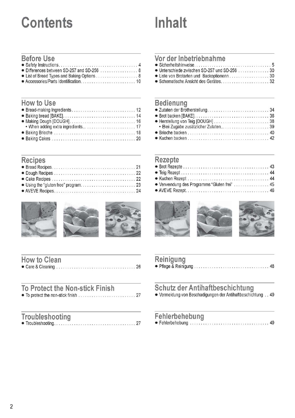 Contents inhalt | Panasonic SD256WTS User Manual | Page 2 / 94