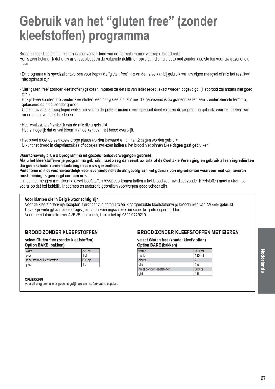 Brood zonder kleefstoffen | Panasonic SD256WTS User Manual | Page 67 / 94