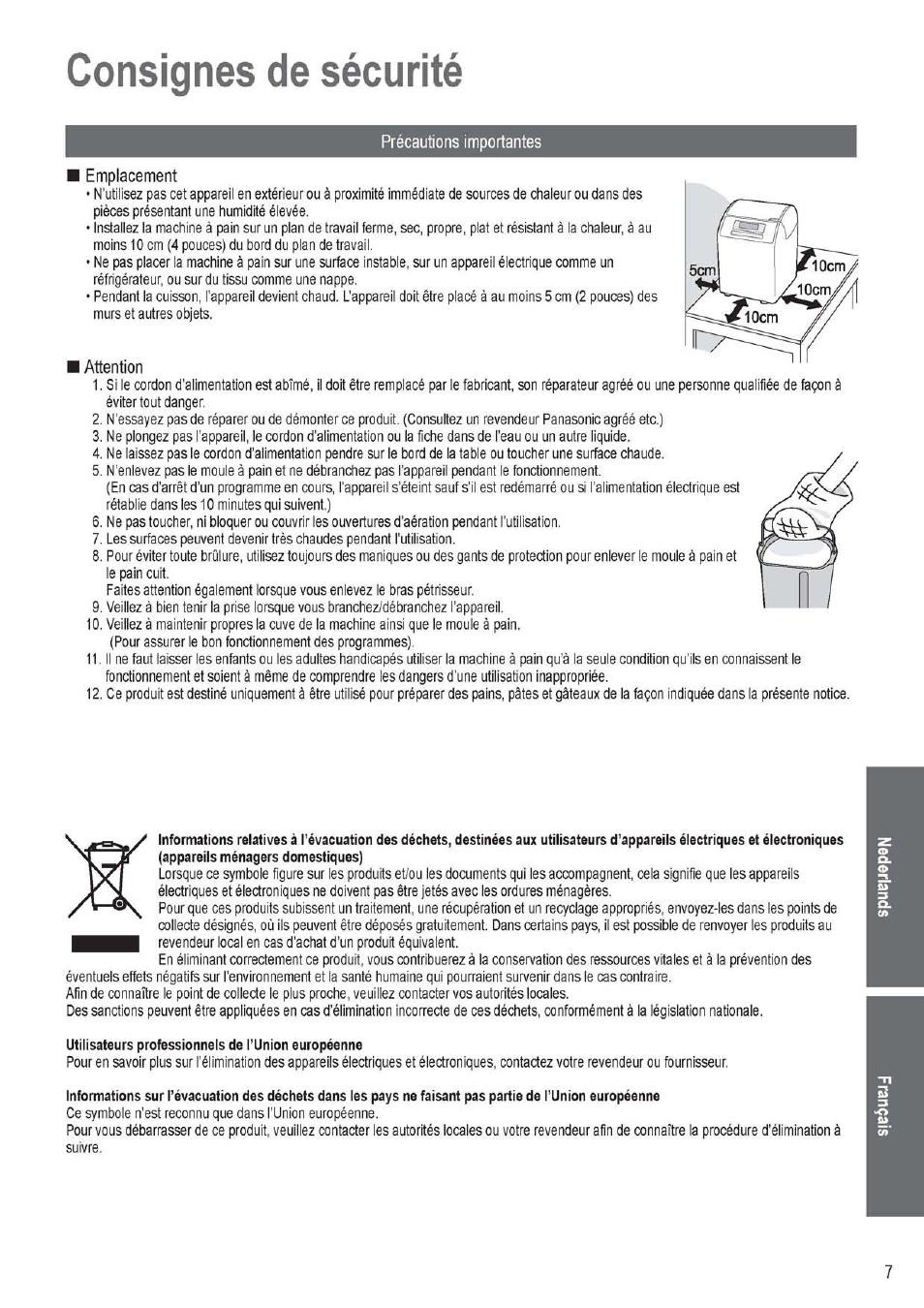 Précautions importantes, Emplacement, I attention | Consignes de sécurité | Panasonic SD256WTS User Manual | Page 7 / 94