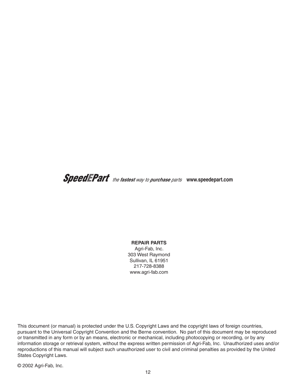 Agri-Fab 45-0299 User Manual | Page 12 / 12