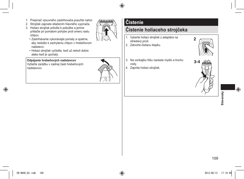 Čistenie čistenie holiaceho strojčeka | Panasonic ERGK40 User Manual | Page 109 / 140