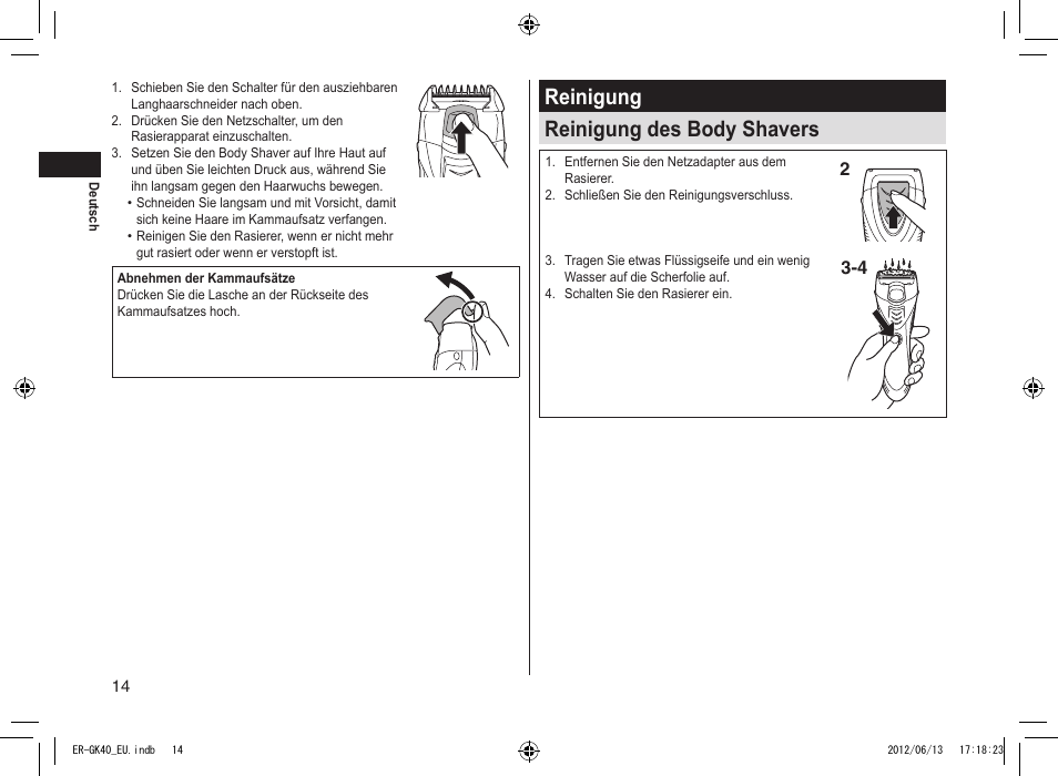 Reinigung reinigung des body shavers | Panasonic ERGK40 User Manual | Page 14 / 140