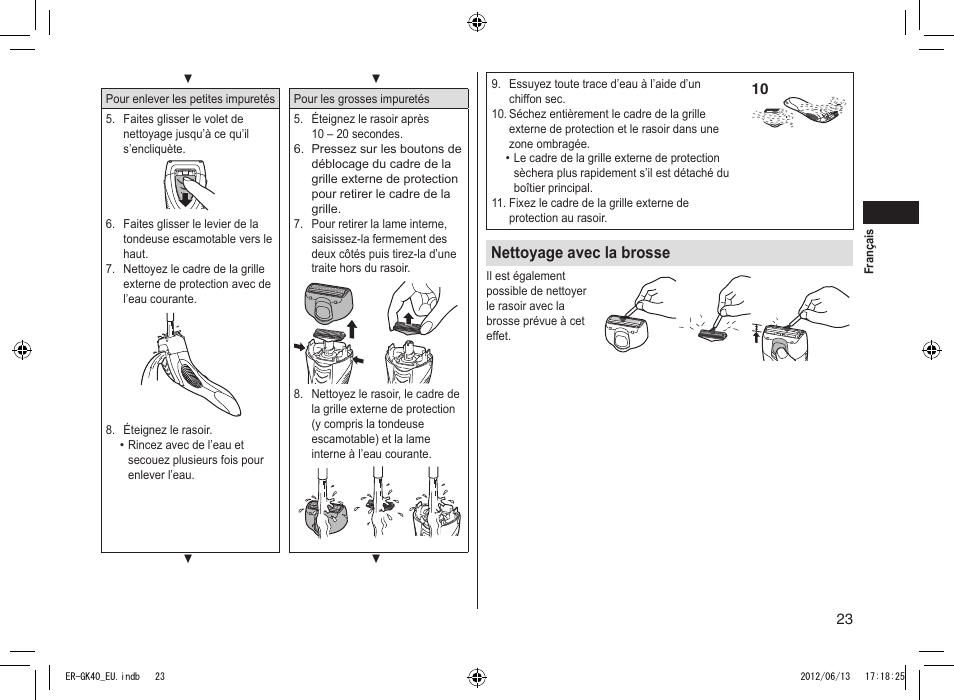 Nettoyage avec la brosse | Panasonic ERGK40 User Manual | Page 23 / 140