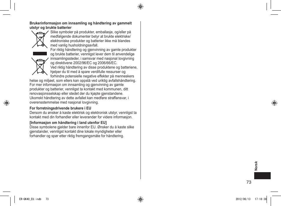 Panasonic ERGK40 User Manual | Page 73 / 140