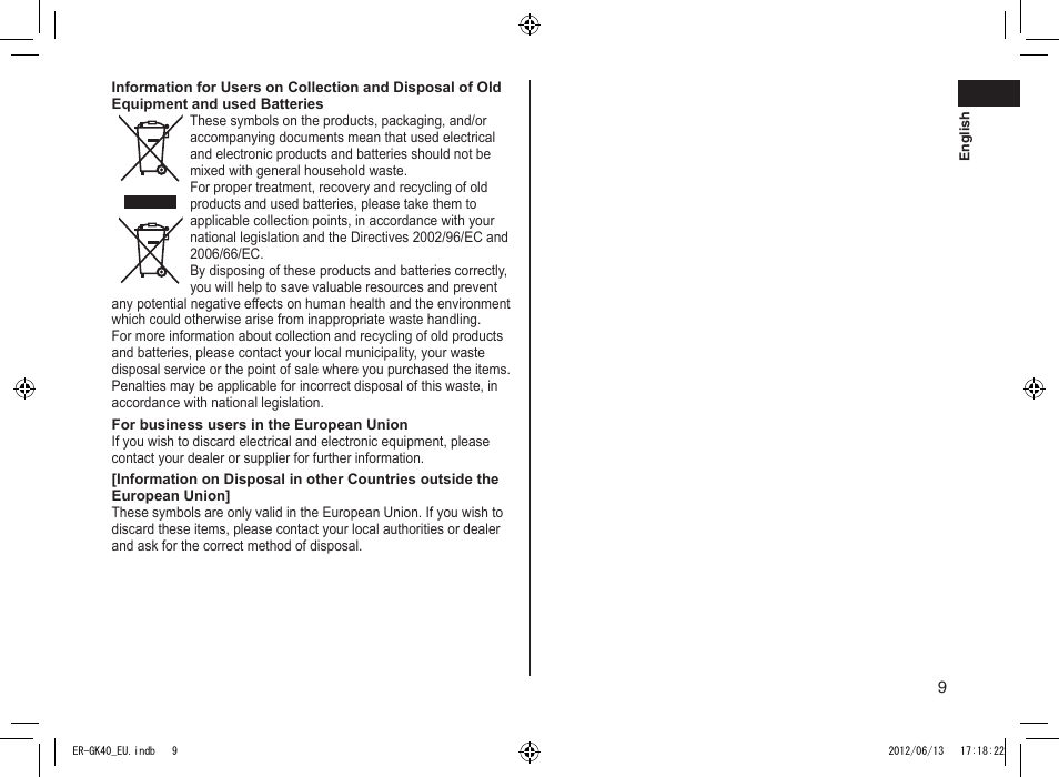 Panasonic ERGK40 User Manual | Page 9 / 140