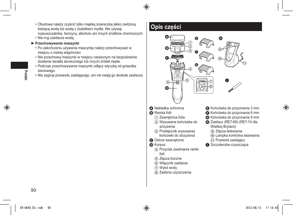 Opis części | Panasonic ERGK40 User Manual | Page 90 / 140