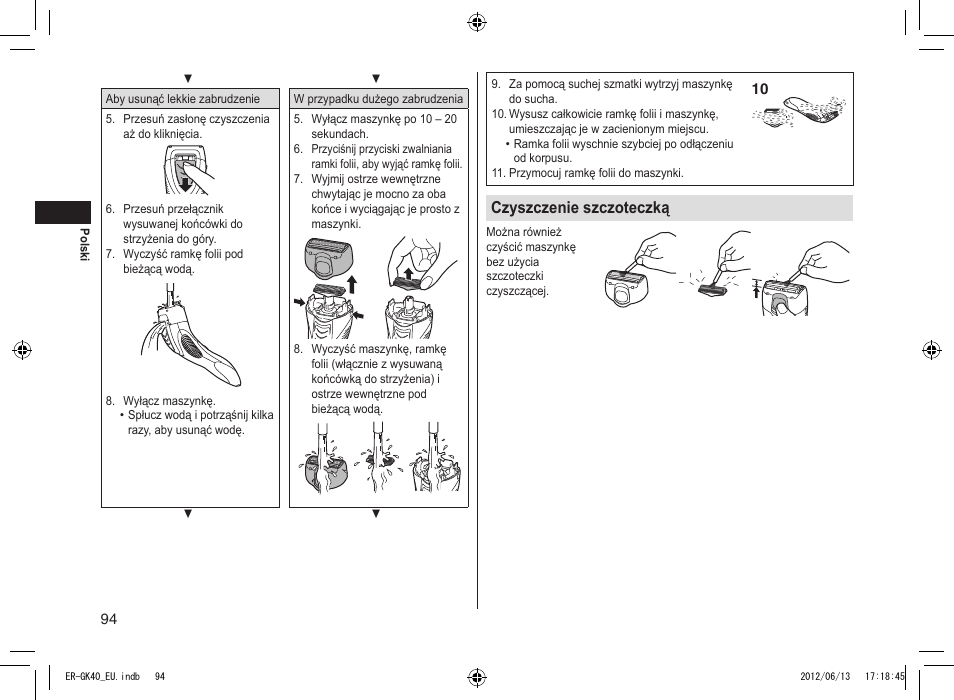 Czyszczenie szczoteczką | Panasonic ERGK40 User Manual | Page 94 / 140