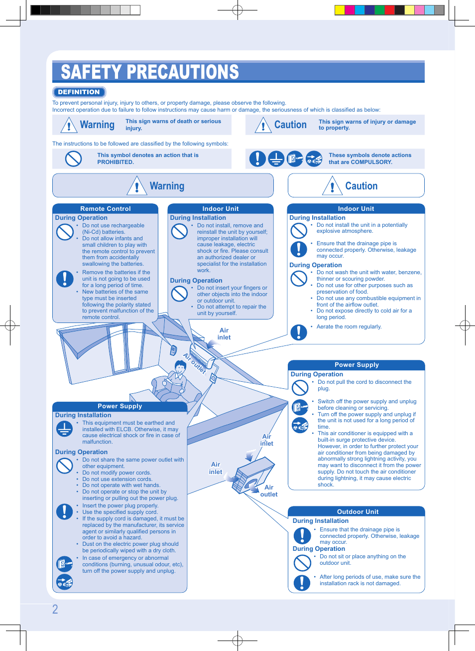 Safety precautions, Warning, Caution | Warning caution | Panasonic CUPC9GKD User Manual | Page 2 / 40