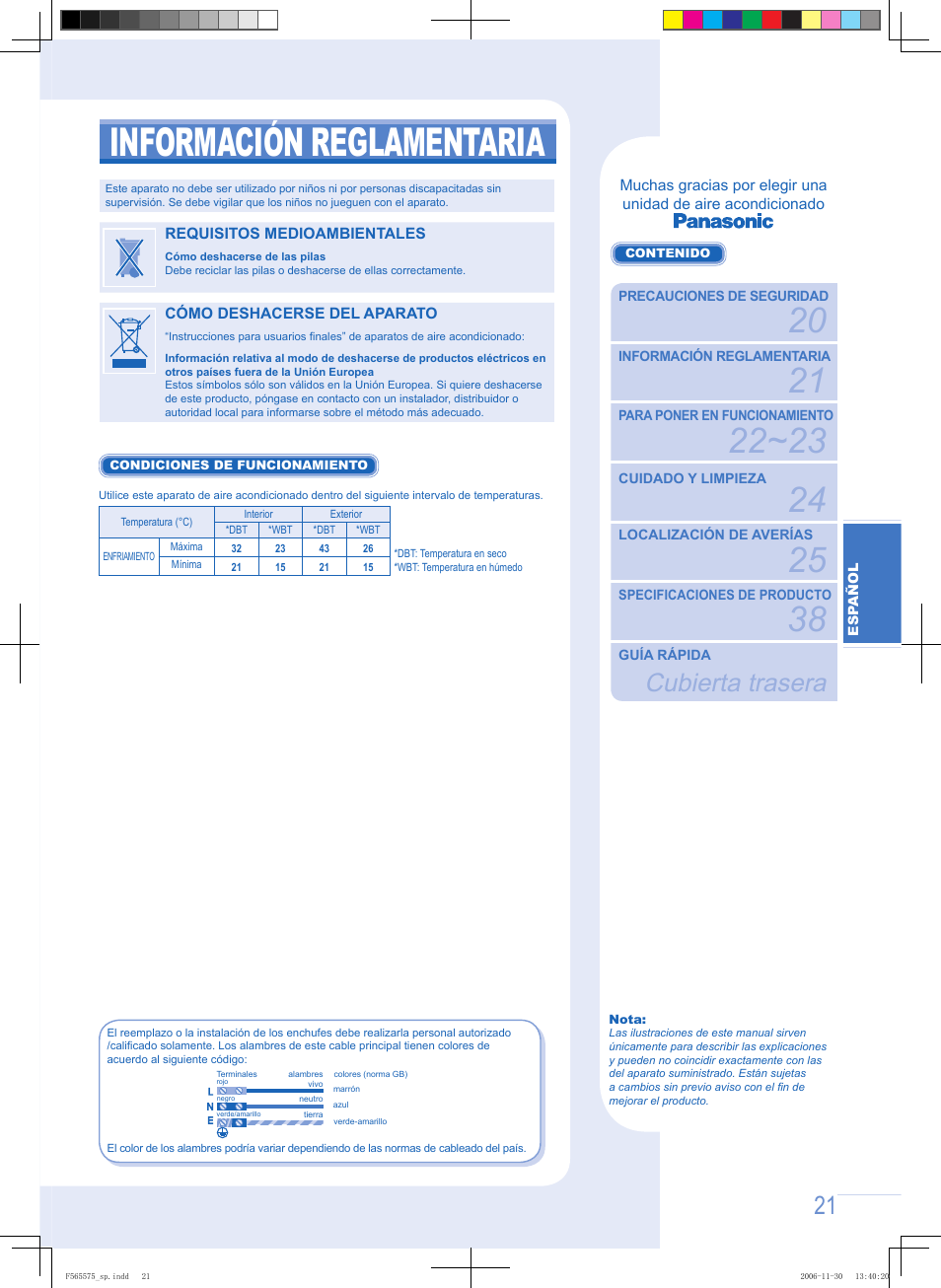 Información reglamentaria, Cubierta trasera | Panasonic CUPC9GKD User Manual | Page 21 / 40