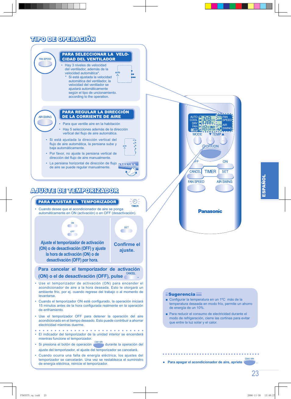 Tipo de operación | Panasonic CUPC9GKD User Manual | Page 23 / 40