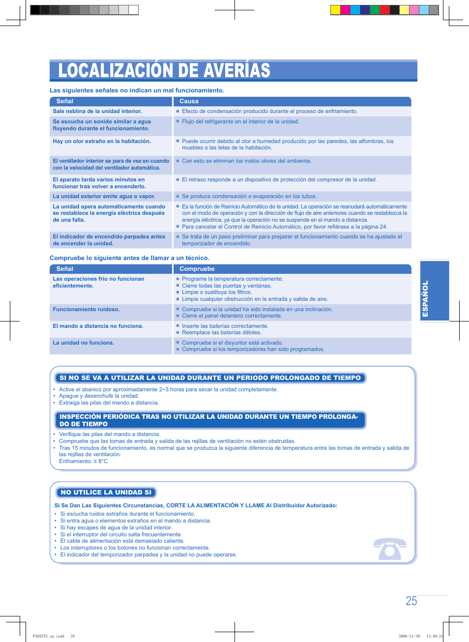 Localización de averías | Panasonic CUPC9GKD User Manual | Page 25 / 40