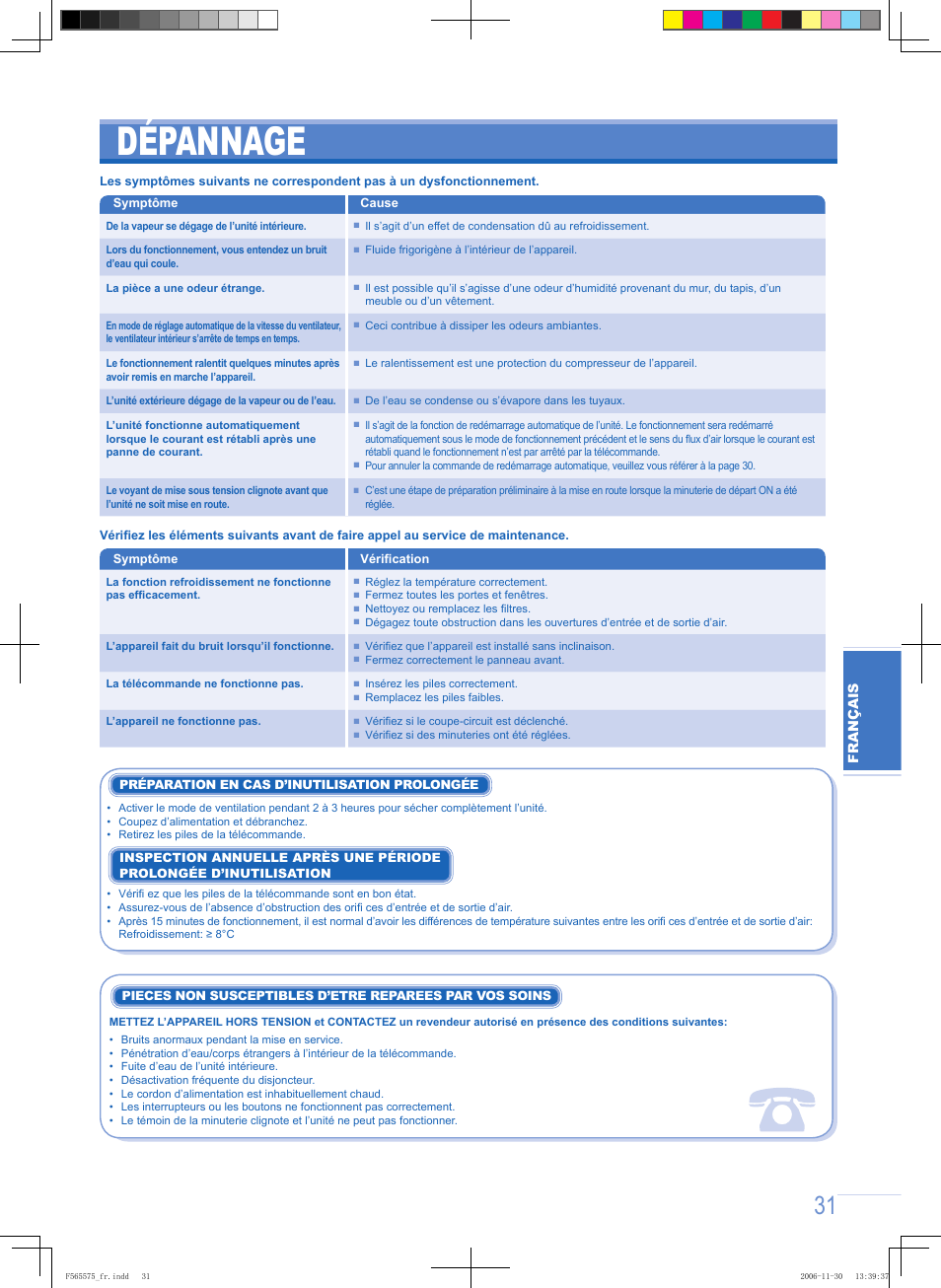 Dépannage | Panasonic CUPC9GKD User Manual | Page 31 / 40