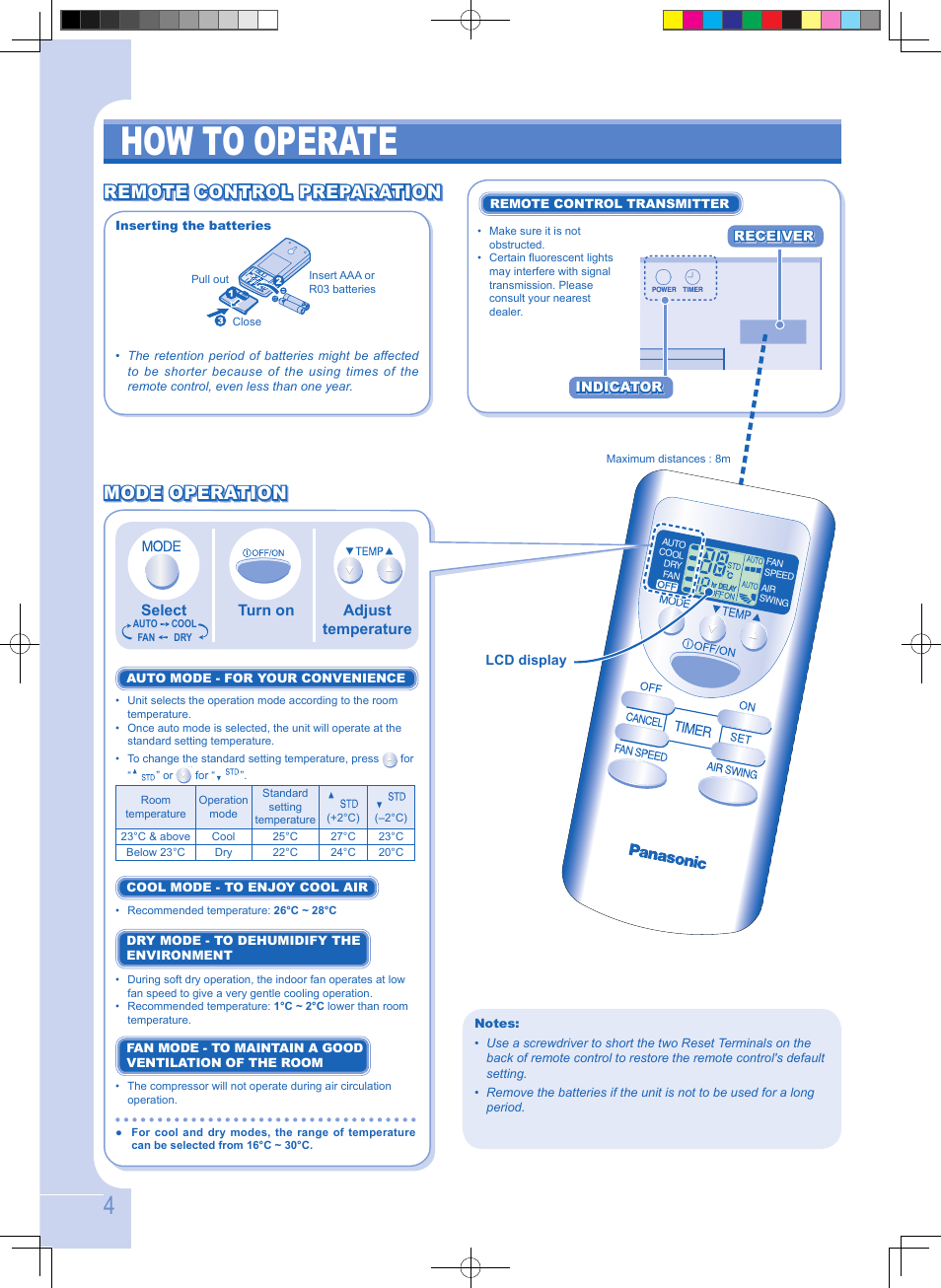 How to operate, Remote control preparation | Panasonic CUPC9GKD User Manual | Page 4 / 40