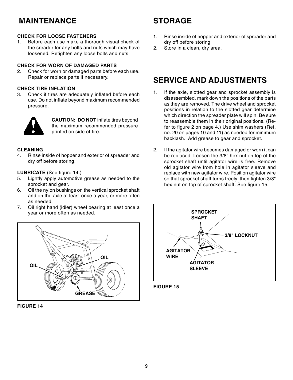 Maintenance, Storage, Service and adjustments | Agri-Fab 45-02102 User Manual | Page 9 / 12