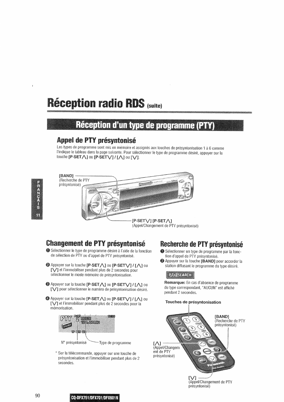 Réception radio rds, Réception d’un type de programme (pty), Ippel de pt¥ présptiiisé | Panasonic CQDFX601 User Manual | Page 14 / 41