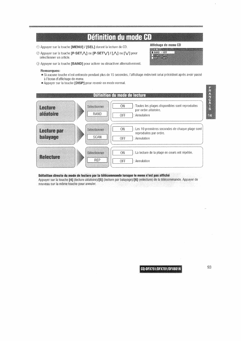 Définition du mode c | Panasonic CQDFX601 User Manual | Page 17 / 41