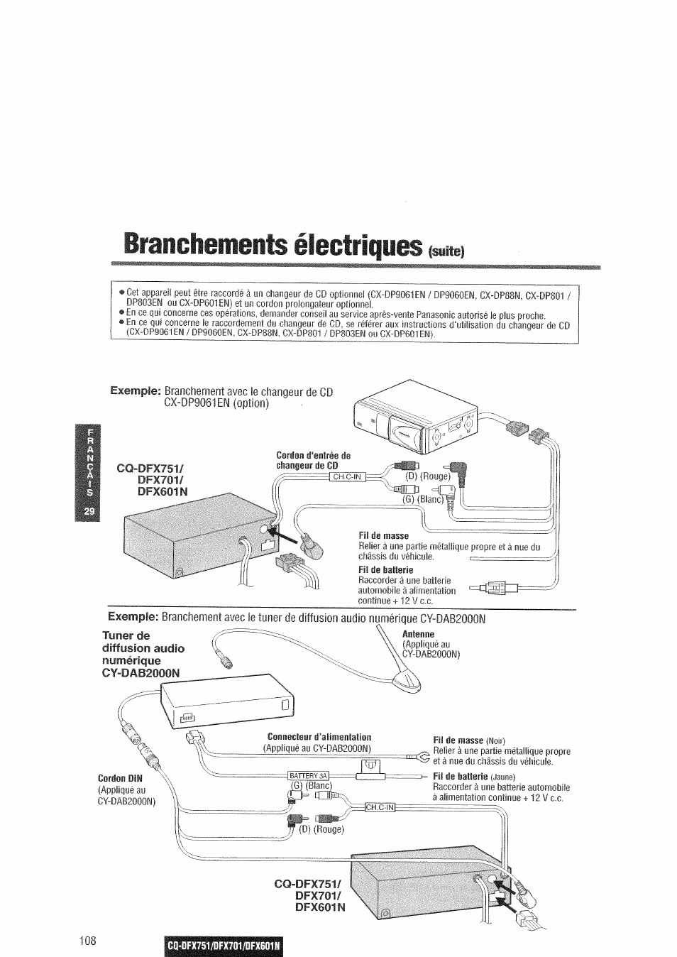 Branchements électriques | Panasonic CQDFX601 User Manual | Page 32 / 41