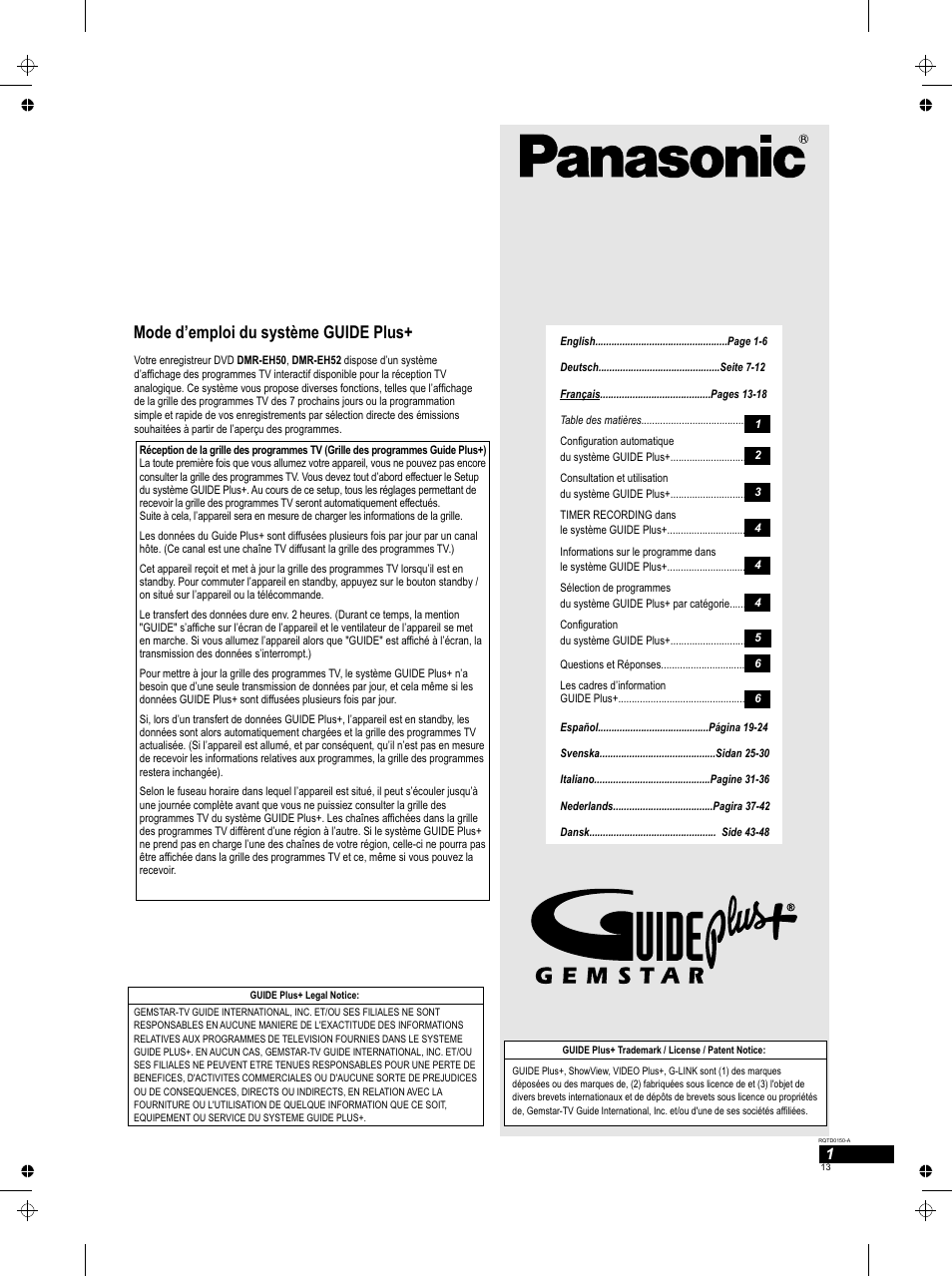 Mode d’emploi du système guide plus | Panasonic DMREH50 User Manual | Page 13 / 48