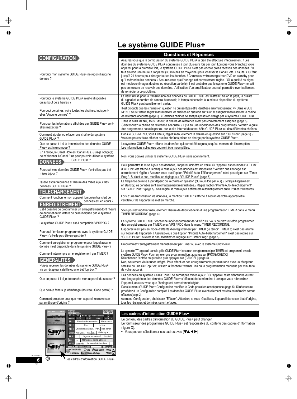Le système guide plus, Donnees, Les cadres d’information guide plus | Questions et réponses | Panasonic DMREH50 User Manual | Page 18 / 48