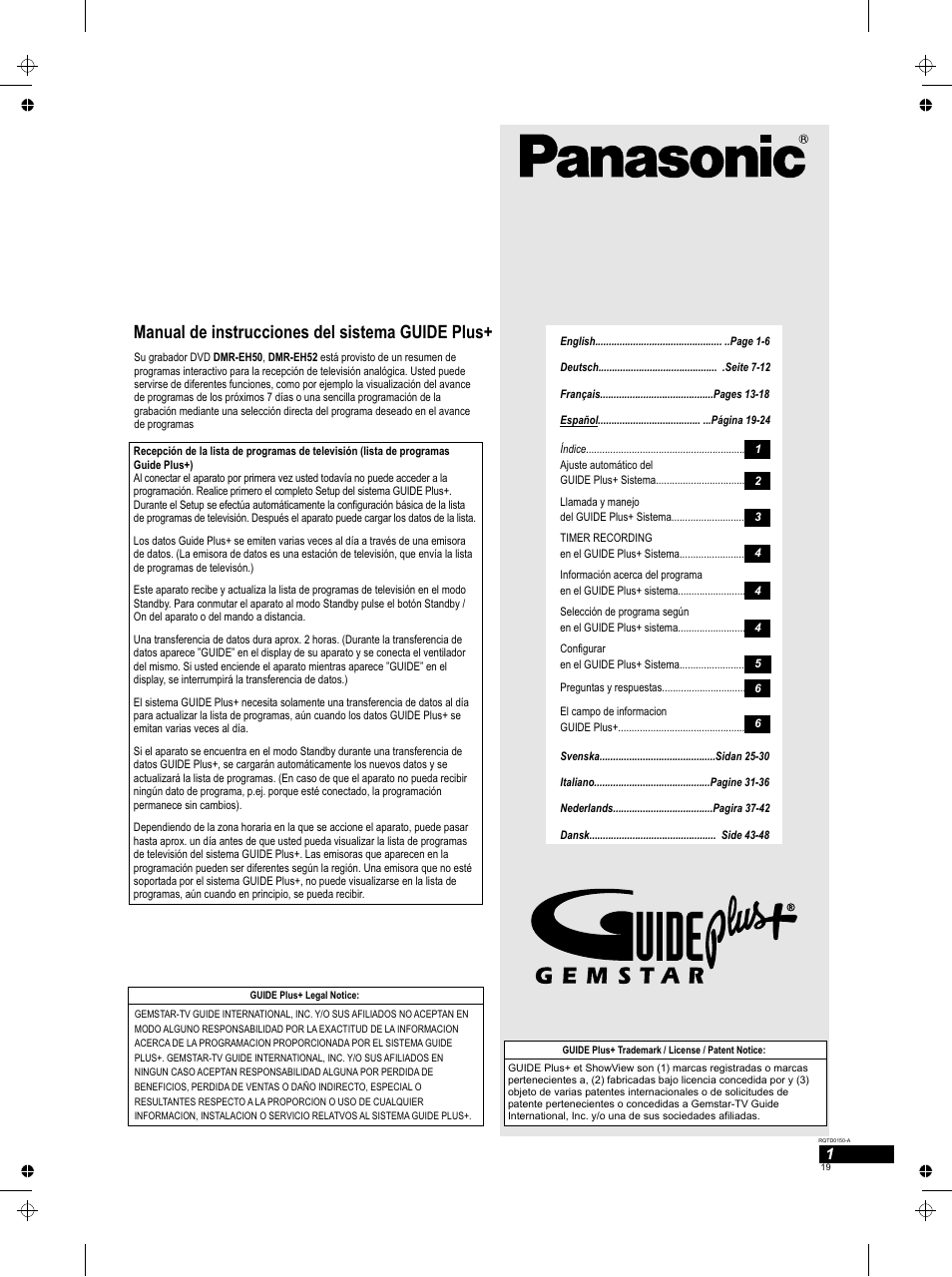 Manual de instrucciones del sistema guide plus | Panasonic DMREH50 User Manual | Page 19 / 48