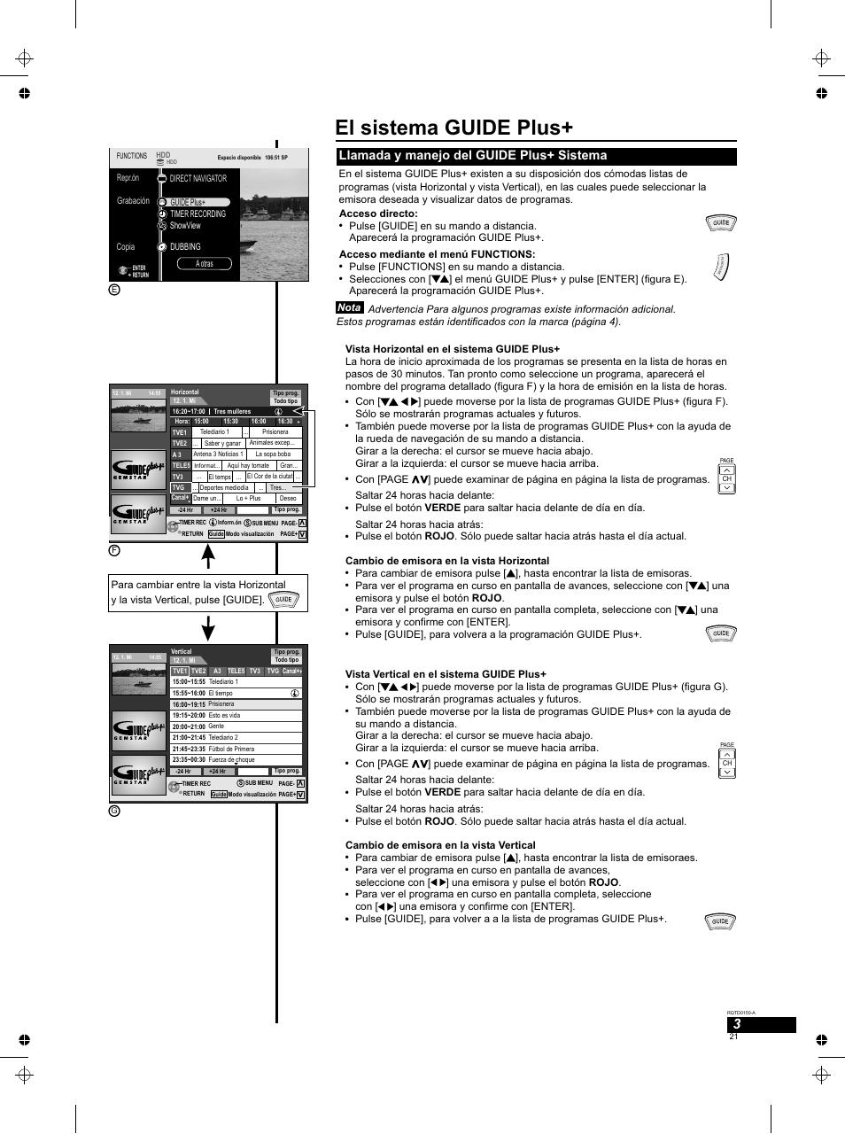 El sistema guide plus, Llamada y manejo del guide plus+ sistema | Panasonic DMREH50 User Manual | Page 21 / 48