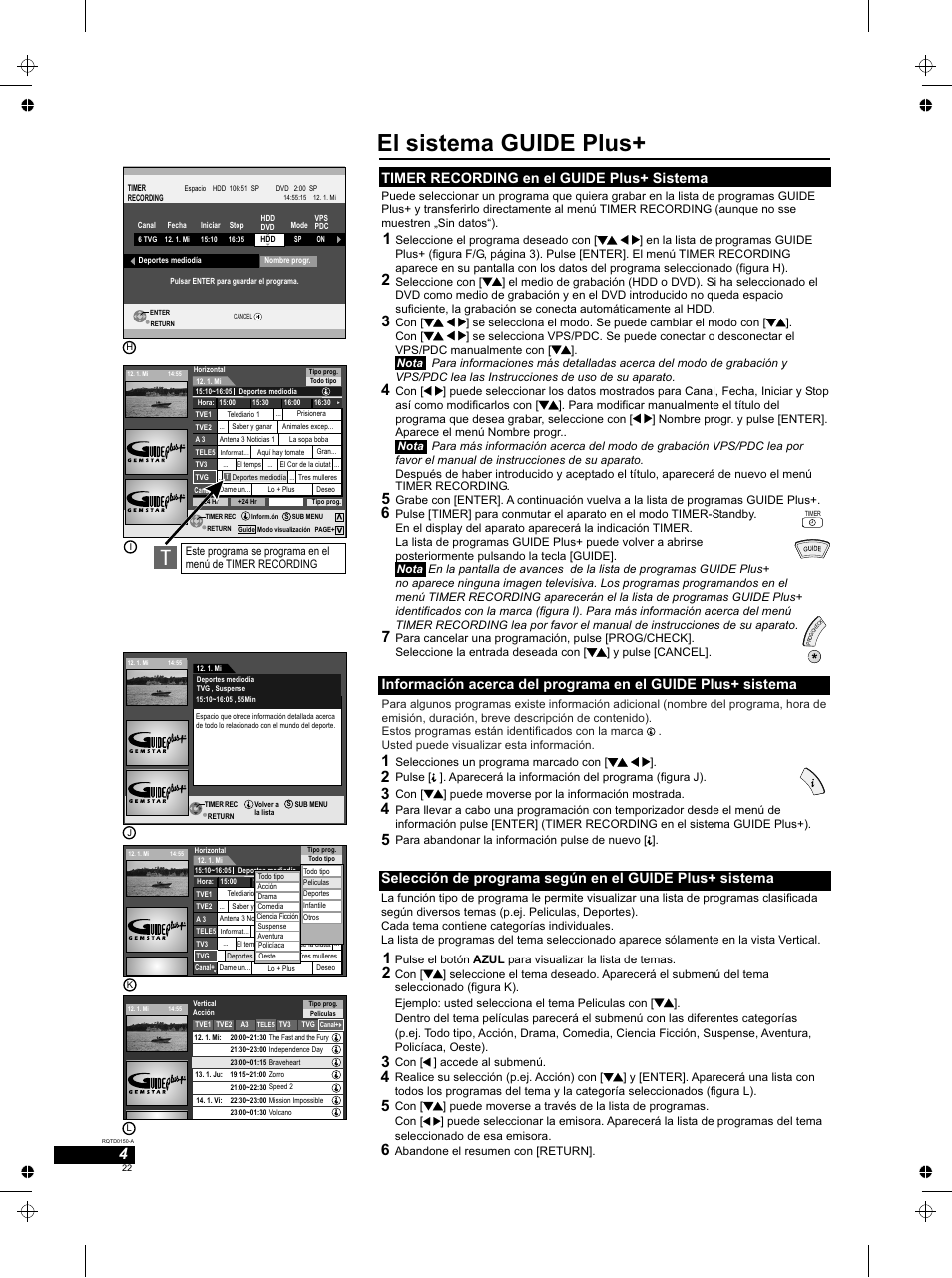 El sistema guide plus, Timer recording en el guide plus+ sistema | Panasonic DMREH50 User Manual | Page 22 / 48