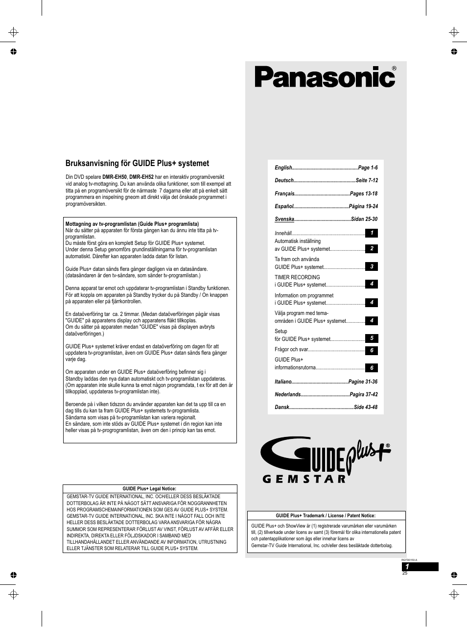 Seite13, Bruksanvisning för guide plus+ systemet | Panasonic DMREH50 User Manual | Page 25 / 48