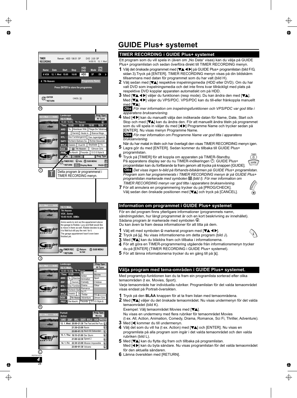 Seite16, Guide plus+ systemet, Information om programmet i guide plus+ systemet | Timer recording i guide plus+ systemet | Panasonic DMREH50 User Manual | Page 28 / 48