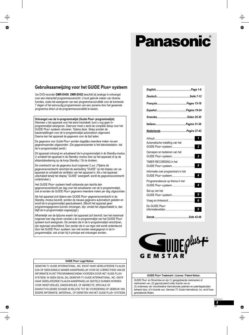 Gebruiksaanwijzing voor het guide plus+ systeem | Panasonic DMREH50 User Manual | Page 37 / 48