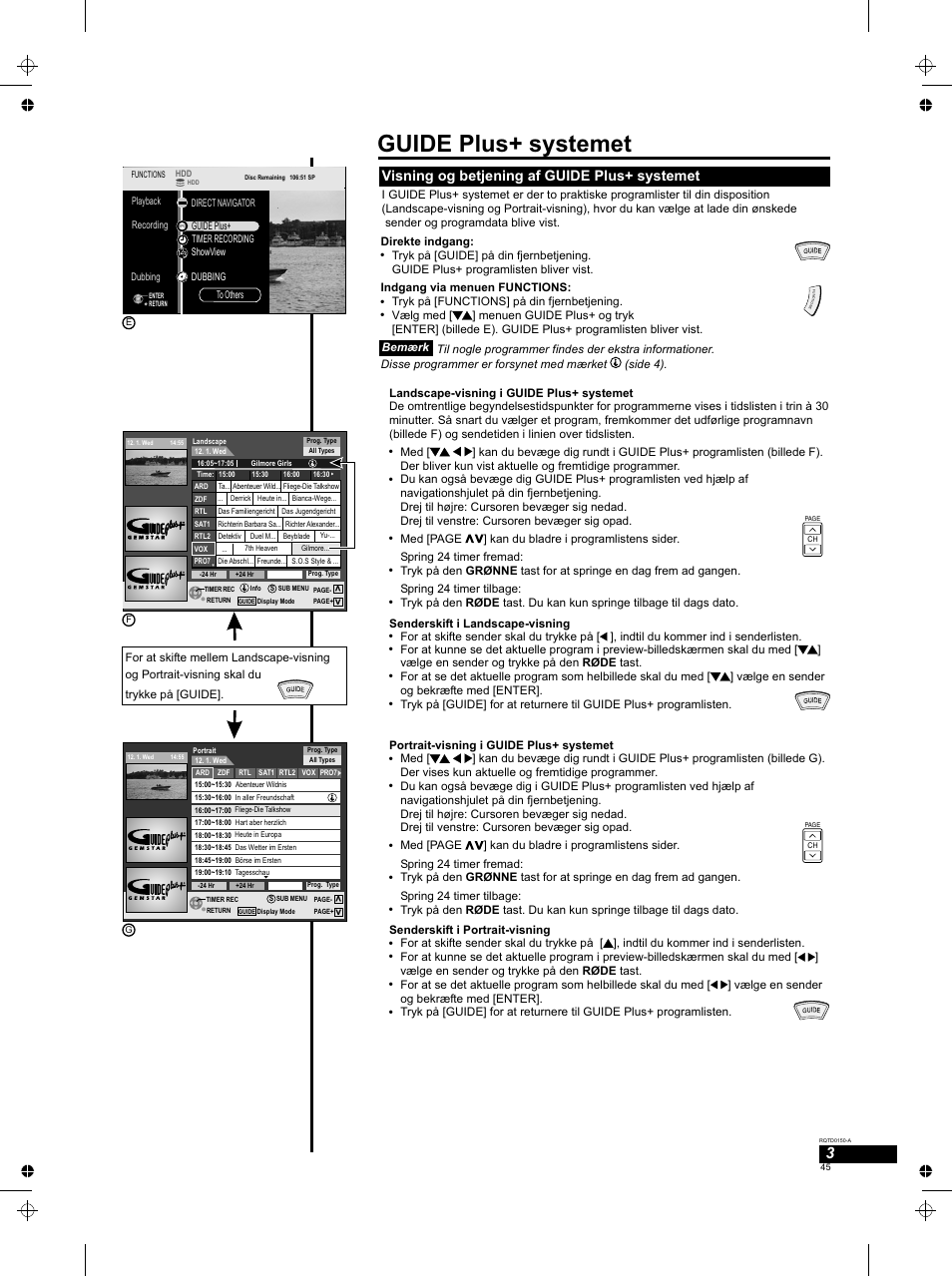 Guide plus+ systemet, Visning og betjening af guide plus+ systemet | Panasonic DMREH50 User Manual | Page 45 / 48