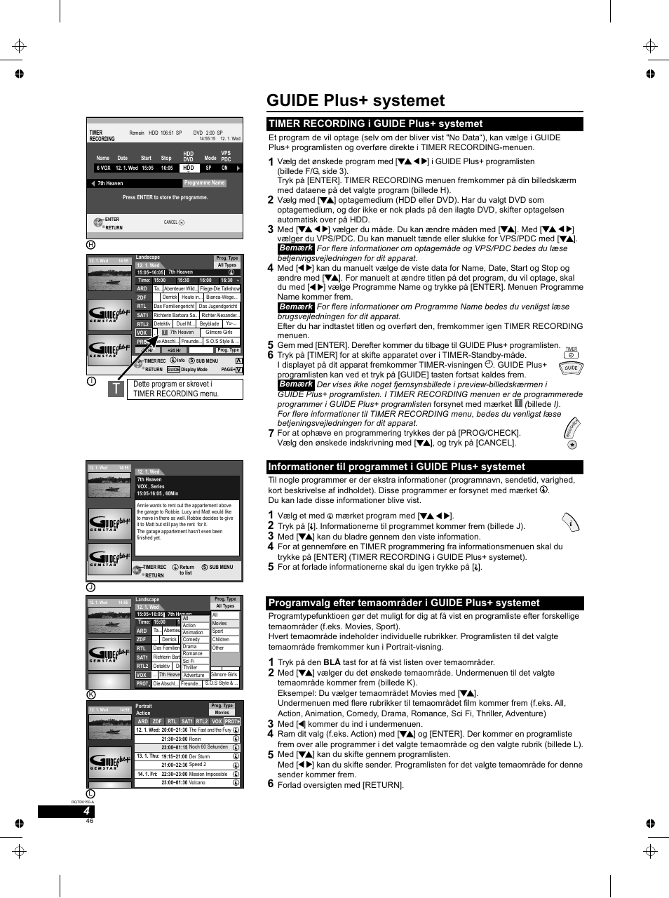Guide plus+ systemet, Timer recording i guide plus+ systemet | Panasonic DMREH50 User Manual | Page 46 / 48