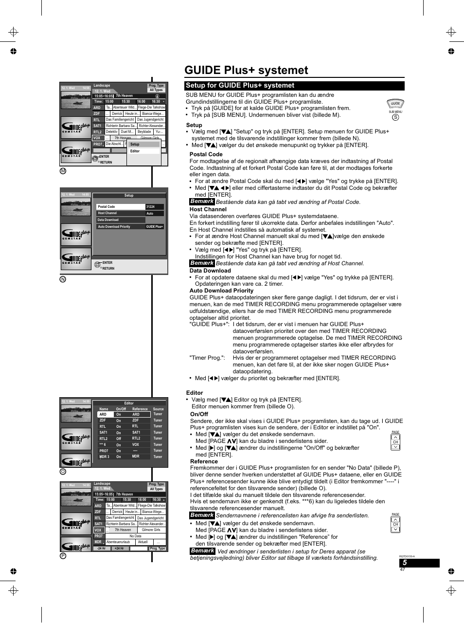 Guide plus+ systemet, Setup for guide plus+ systemet | Panasonic DMREH50 User Manual | Page 47 / 48
