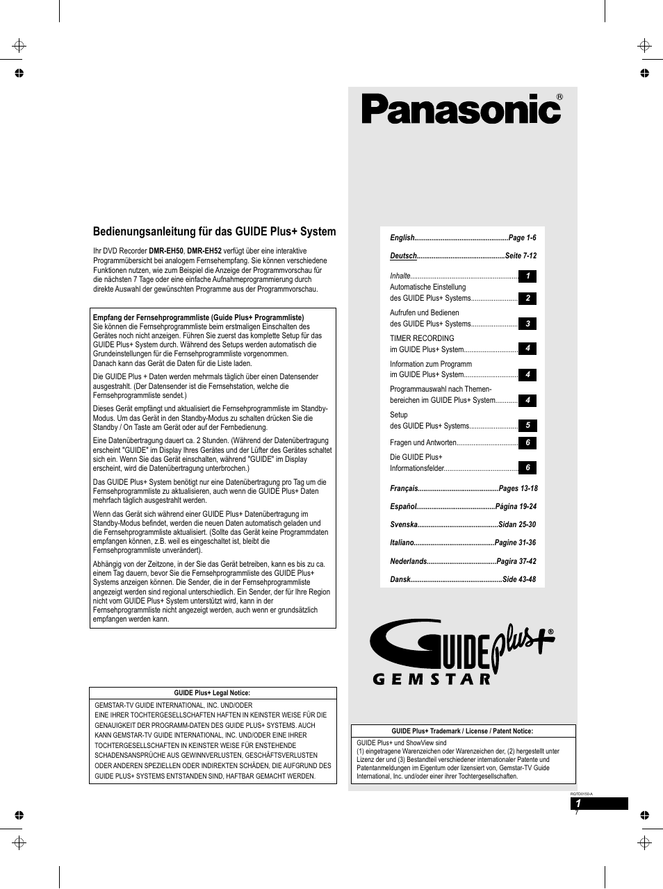 Seite7, Bedienungsanleitung für das guide plus+ system | Panasonic DMREH50 User Manual | Page 7 / 48