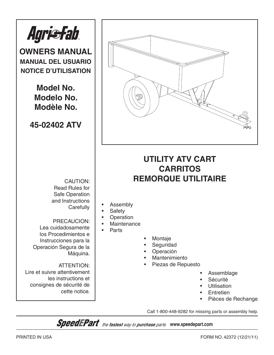 Agri-Fab 45-02402 ATV User Manual | 20 pages