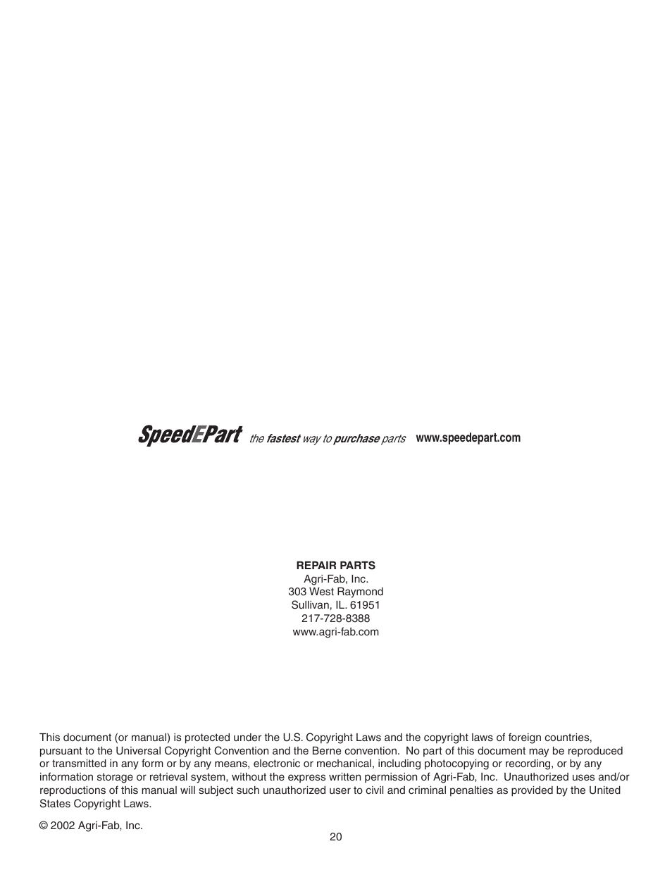 Agri-Fab 45-02402 ATV User Manual | Page 20 / 20