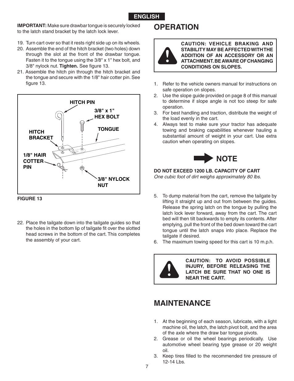 Operation maintenance | Agri-Fab 45-02402 ATV User Manual | Page 7 / 20