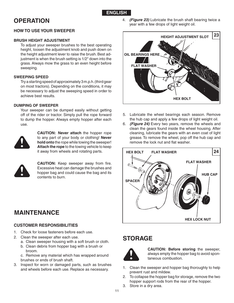 Operation, Maintenance, Storage | Agri-Fab 45-0331 User Manual | Page 11 / 24