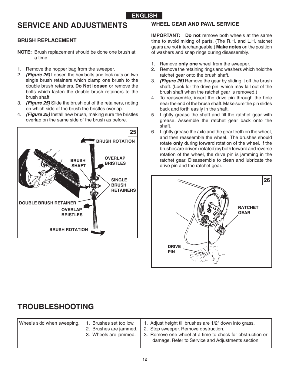 Service and adjustments troubleshooting | Agri-Fab 45-0331 User Manual | Page 12 / 24